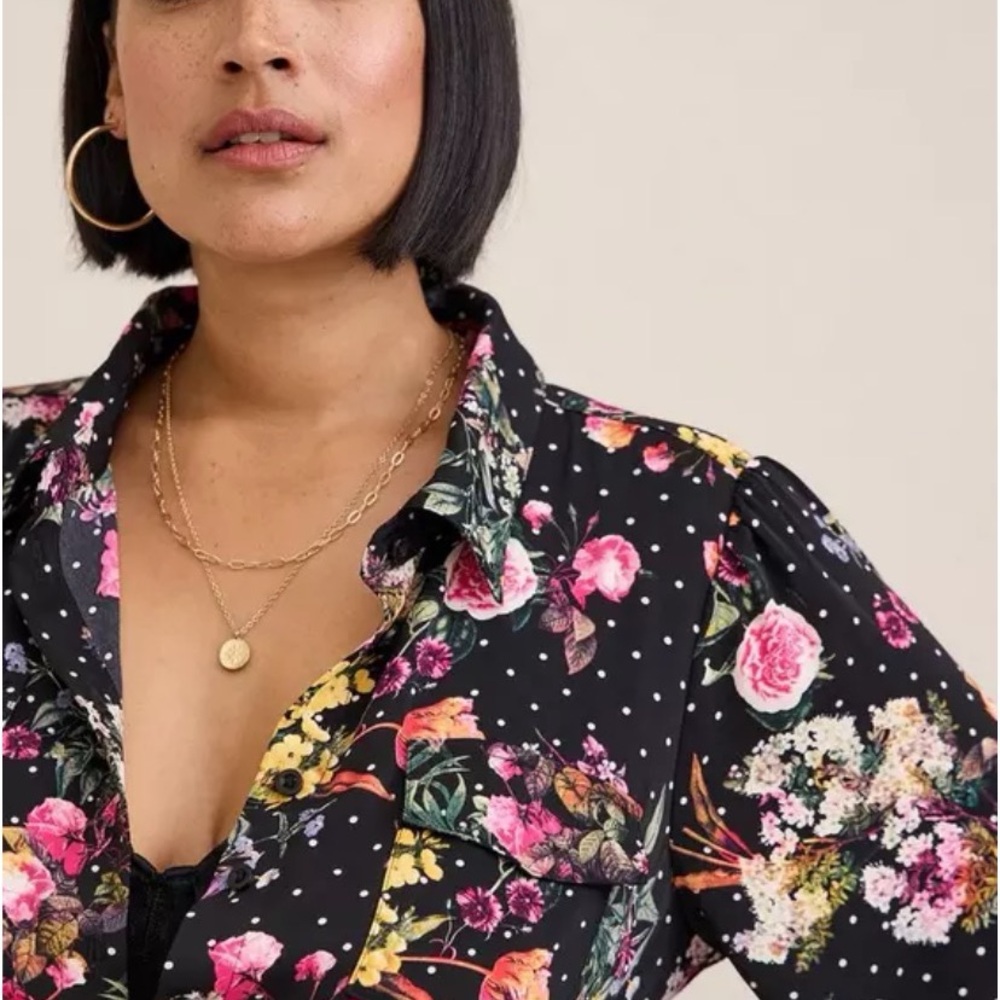 Torrid Tea Length Floral Polka Dot Shirt Dress Button Front Size 18/20 (2) - Picture 8 of 13